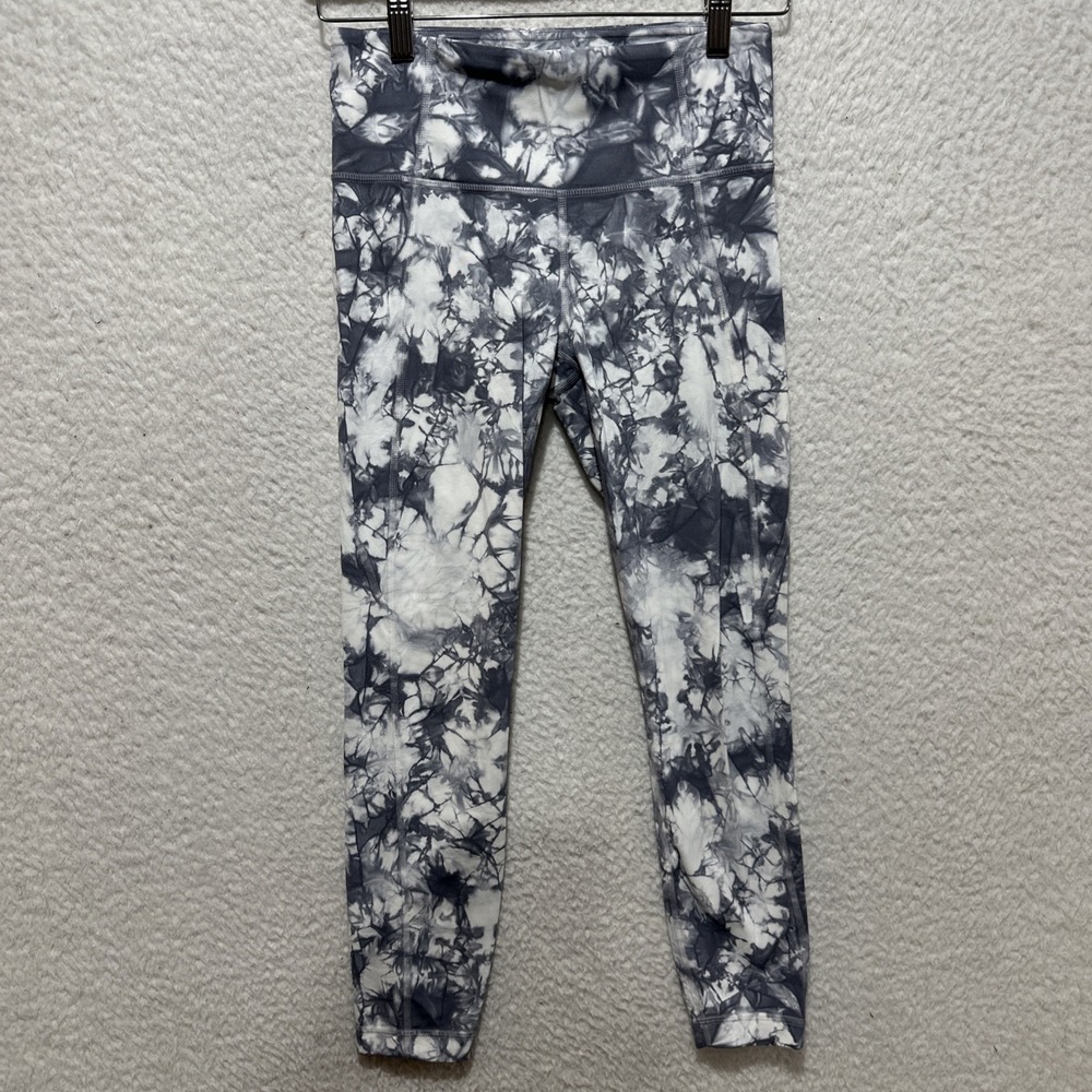 Athleta Leggings Women's Size S Gray White Tie Dye Logo